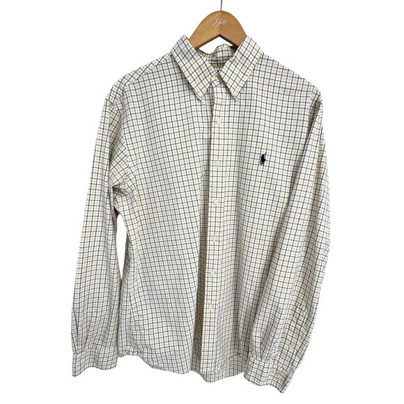 Ralph Lauren‎ Mens Classic Fit Yellow Blue Plaid Button Down Shirt L Relaxed Fit - Picture 3 of 7